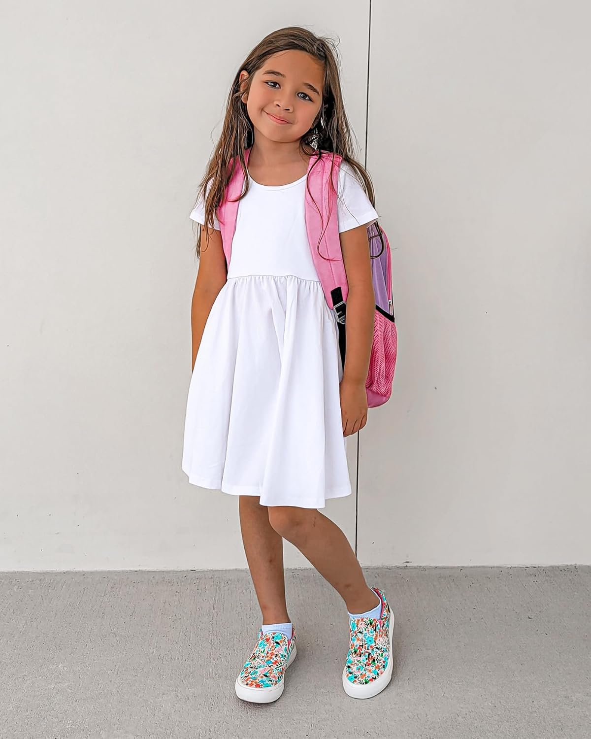 Stelle Girls Short Sleeve Dress Summer Kids Toddler Skater Twirl A Line Solid Color T-Shirt Dress for School Casual 3-12 Y - Image 2