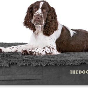 The Dog’s Bed Orthopedic Memory Foam Dog Bed for Large Dogs, Waterproof Washable Cover, Anti-Slip Base, Calming Surface – CertiPUR-Certified Foam, Grey Fur, 6 Inch Thick