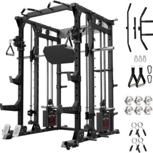 RitFit Buffalo Smith Machine Package, All-in-One Power Cage with Weight Stack , Power Rack with Cable Crossover & Leg Press Attachment for Home Gym