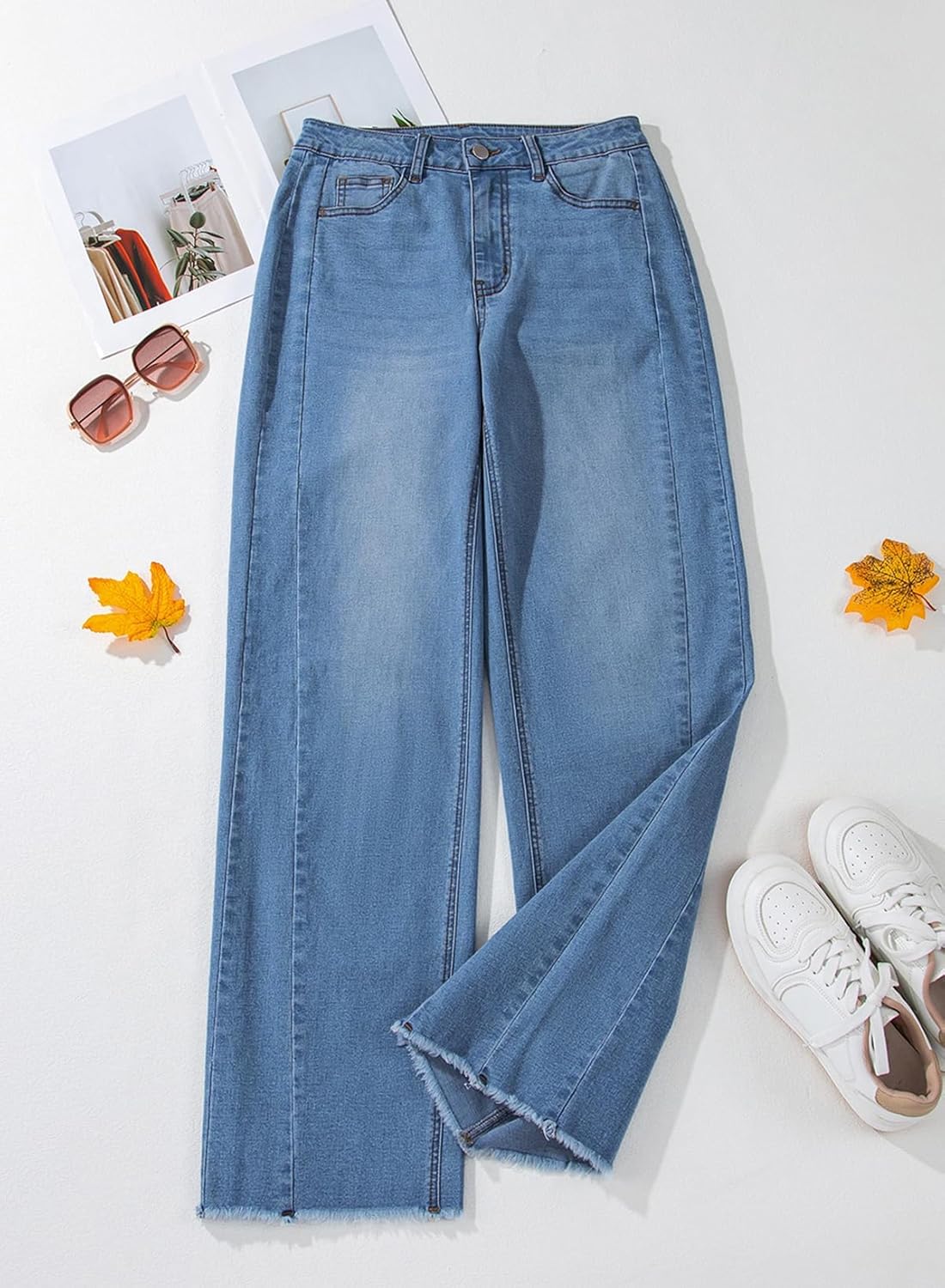 Sidefeel Women's Wide Leg Jeans High Waisted Stretchy Raw Hem Zimbaplatinum Denim Pants - Image 3
