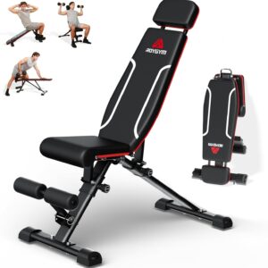 Folding Weight Bench, 880LB Foldable Workout Bench with Extended Headrest for Bench Press Workout Training, Incline Decline Bench