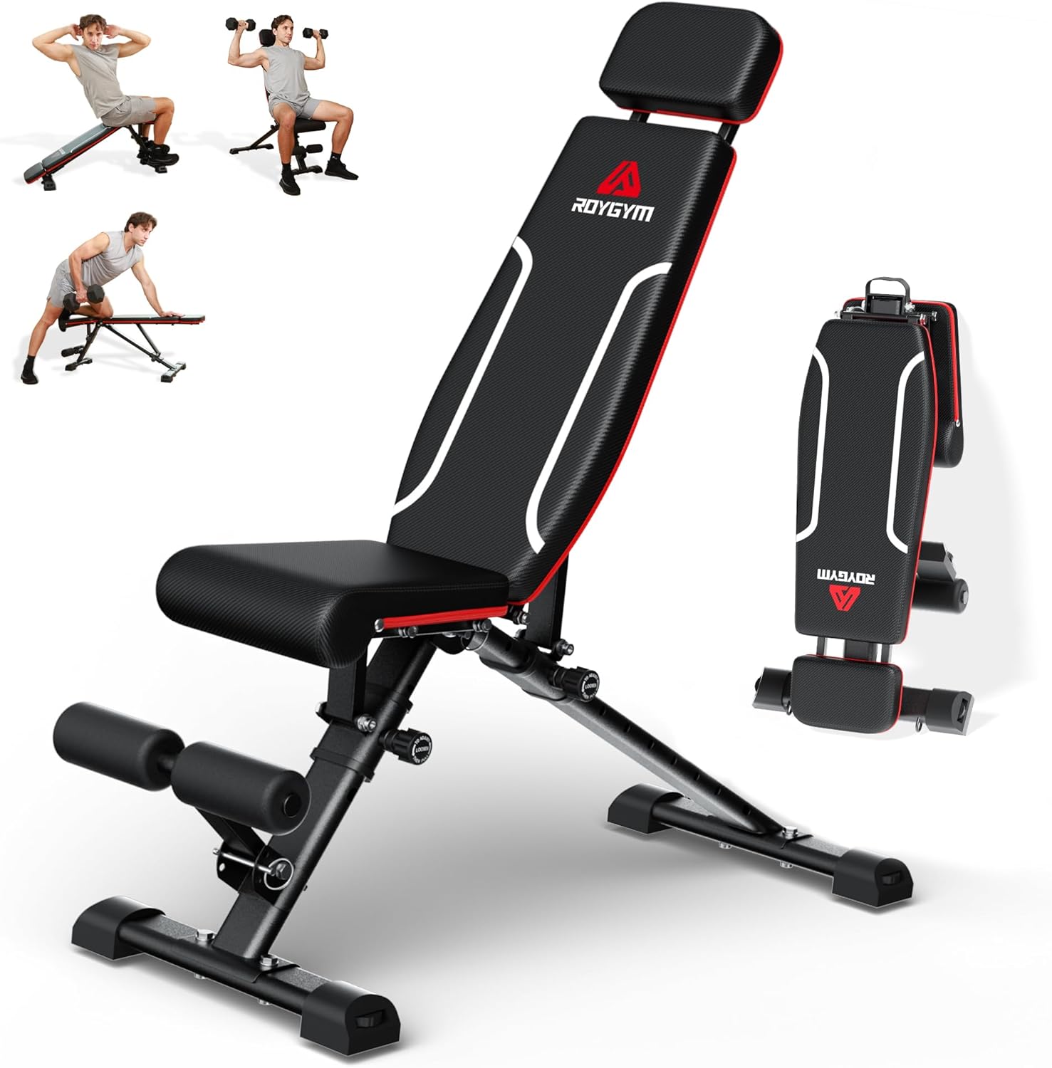 Folding Weight Bench, 880LB Foldable Workout Bench with Extended Headrest for Bench Press Workout Training, Incline Decline Bench