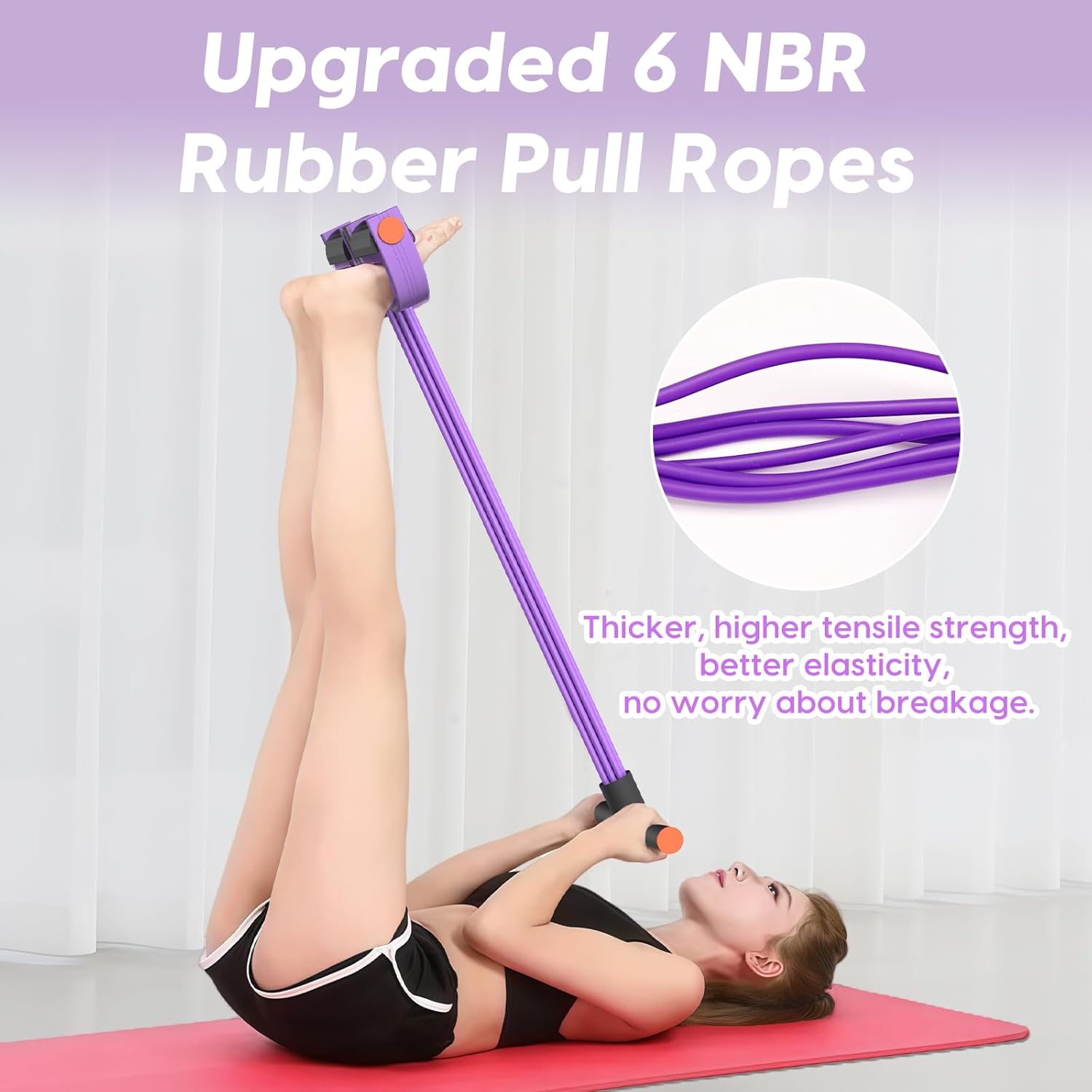 Resistance Bands with Handles, 6-Tube Elastic Pedal Resistance Band for Working Out, Durable Natural Rubber Exercise Bands, Multifunction Exercise Equipment for Abdomen, Waist, Arm, Leg Stretching - Image 3