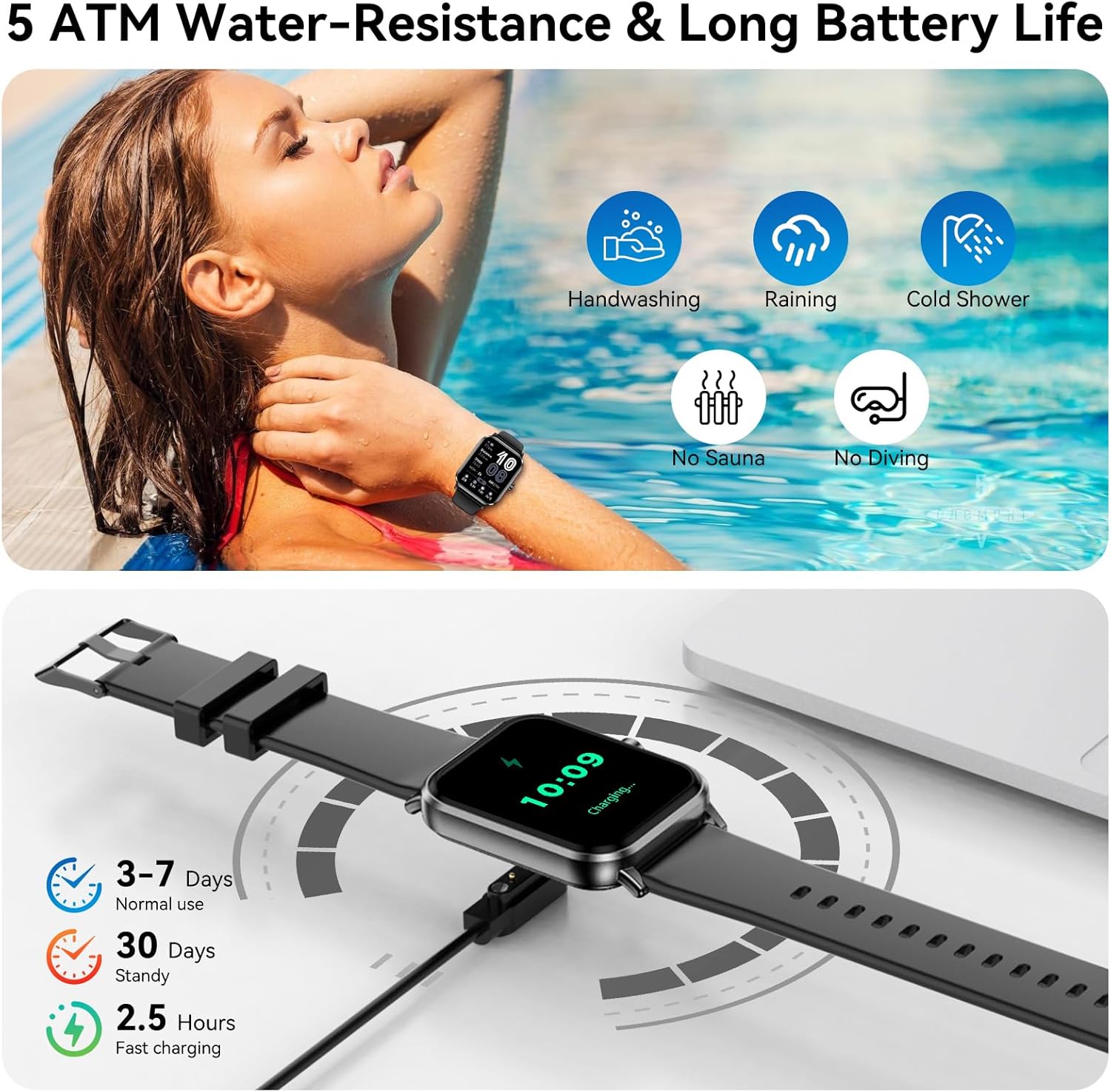 Smart Watch for Men Women, 1.83" HD Touch Screen Smartwatch with Bluetooth Call, 5 ATM Waterproof, 130+ Sport Modes Fitness Tracker Heart Rate Sleep Monitor Pedometer, Compatible with Android iPhone - Image 7