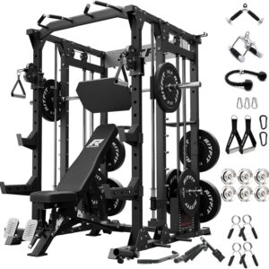 RitFit Buffalo Smith Machine Package, All-in-One Power Cage with Weight Stack , Power Rack with Cable Crossover & Leg Press Attachment for Home Gym