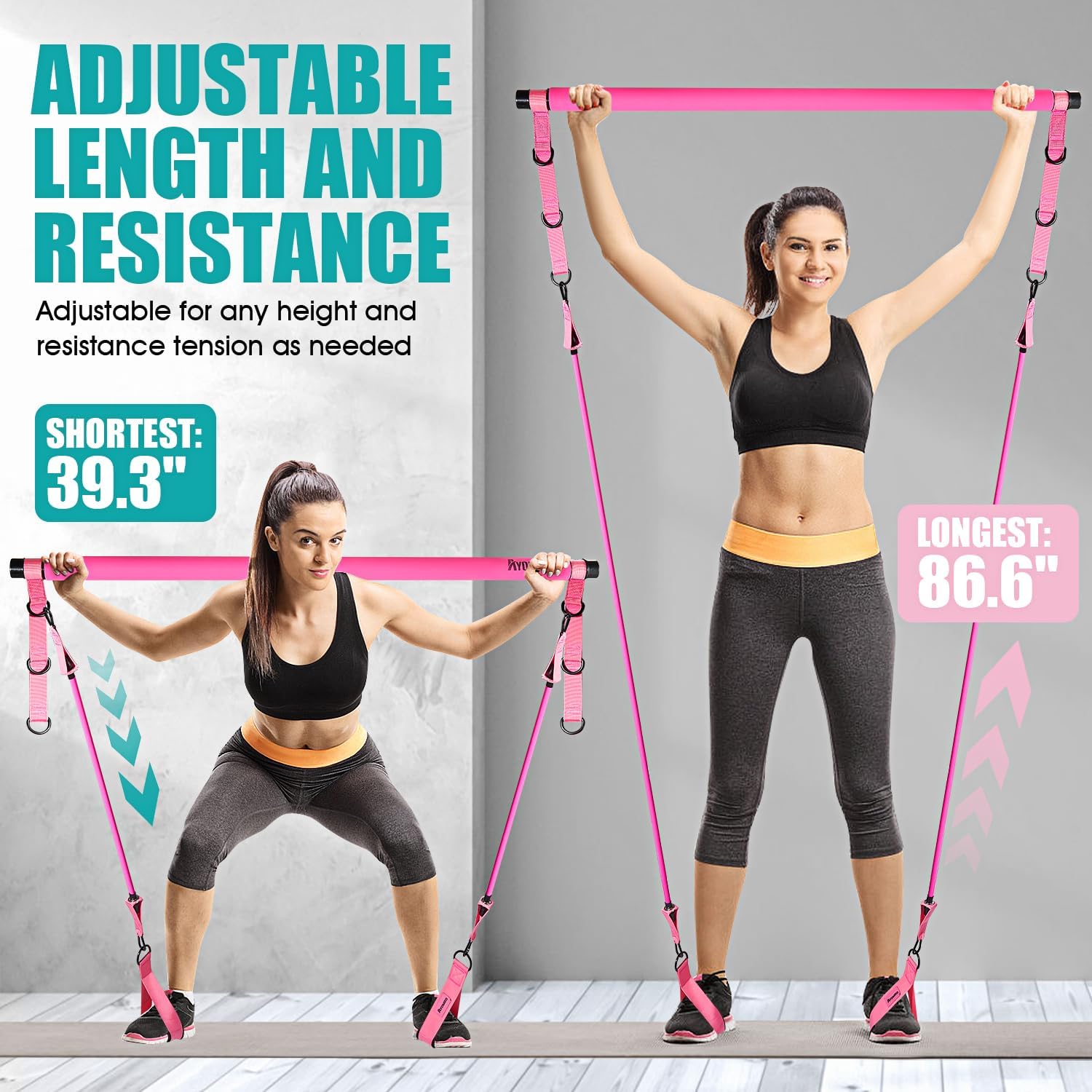 Ayombo Pilates Bar Kit with Resistance Bands, Pilates Workout Equipment for Legs, Hip, Waist, Arm, Squats Exercise Equipment for Home Workouts, Adjustable 3-Section Pilates Bar Kit for Women & Men - Image 6