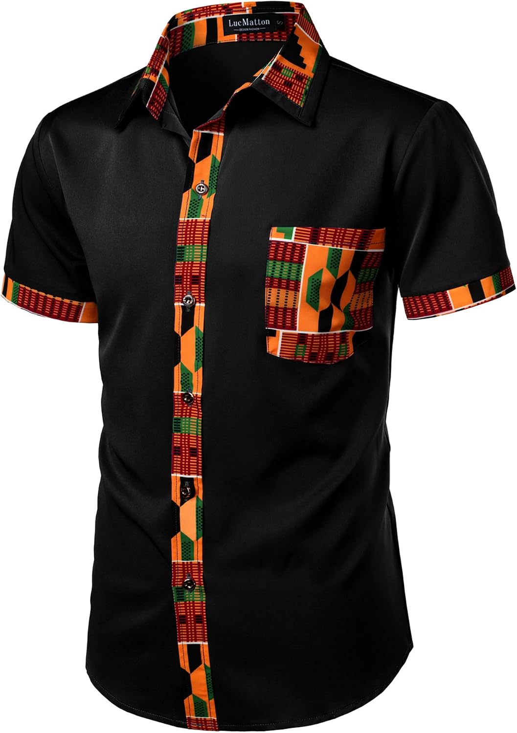 LucMatton Men's Kente Print Short Sleeve Button Down Dress Shirt African Attire Tribal Graphic Dashiki Shirts - Image 3