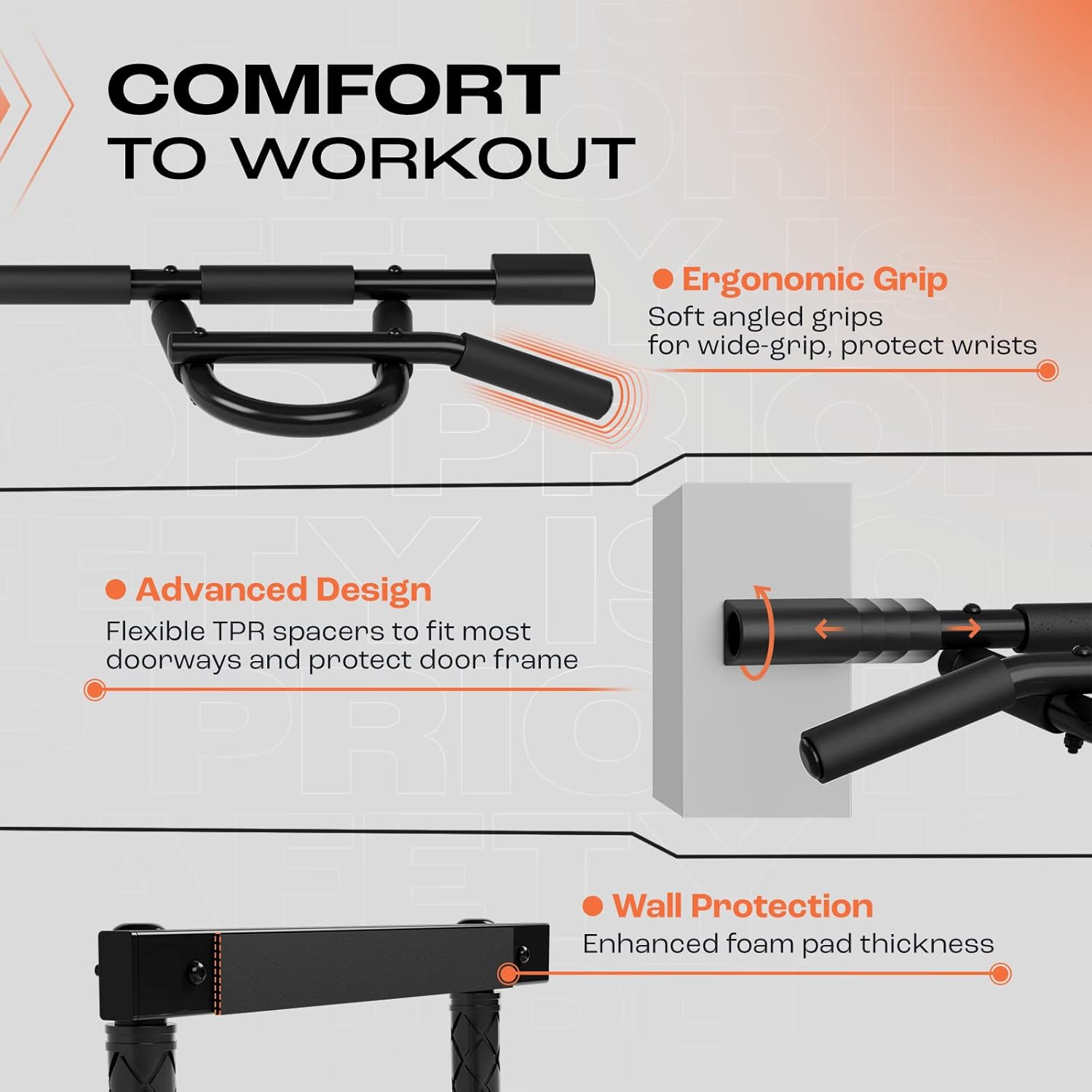 Yes4All Heavy Duty Wall Mounted Pull Up Bar, Over Door Pull Up Bar for Doorway, Multi Grip Chin Up Bar, Sturdy Strength Training Bars & Durable Gym Bar for Home Exercise - Image 3