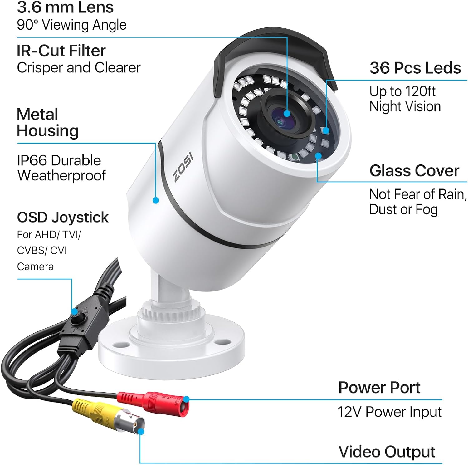 ZOSI 2MP 1080p Security Camera,4-in-1 TVI/CVI/AHD/CVBS Surveillance Bullet Camera Indoor Outdoor,Night Vision,Work for 960H,720P,1080P analog CCTV DVR - Image 8