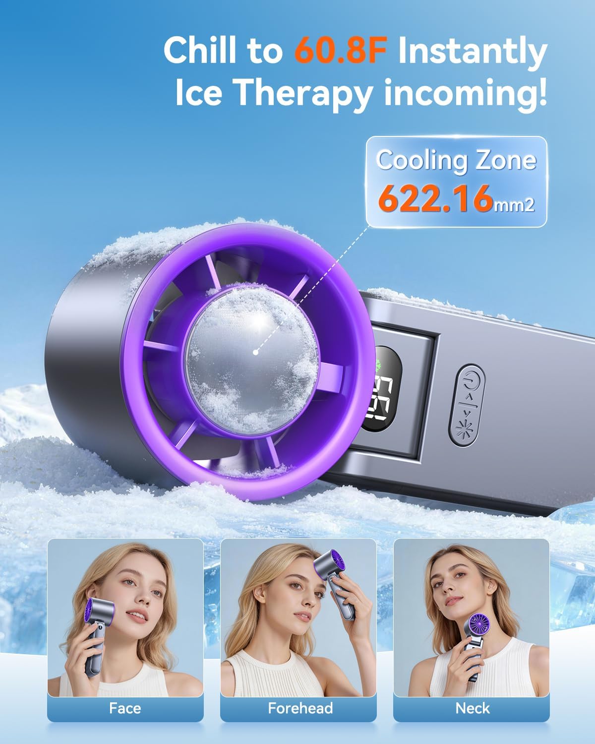 Portable Handheld Fan with Ice Cooler, 199 Speed Personal Fan,5500mAh Rechargeable,20H Cooling Time,20000 RPM Powerful Motor, Summer Essential for Travel/Outdoor/Office, Grey Purple - Image 3
