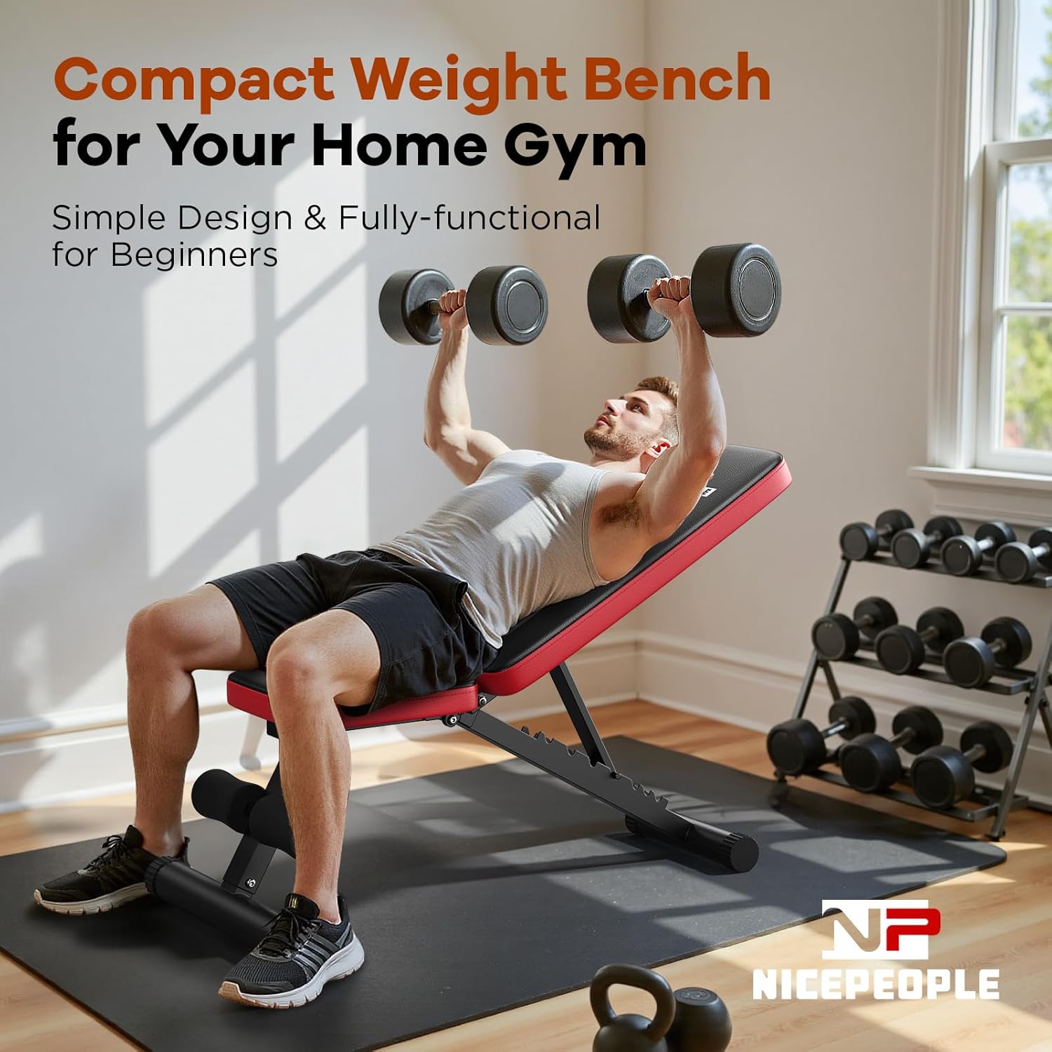 NICEPEOPLE Adjustable Weight Bench for Home Gym, 660LBS Capacity Workout Bench with 8 Backrests for Chest Shoulders Arms, Compact and Foldable Strength Bench for Small Space Apartment Room - Image 2