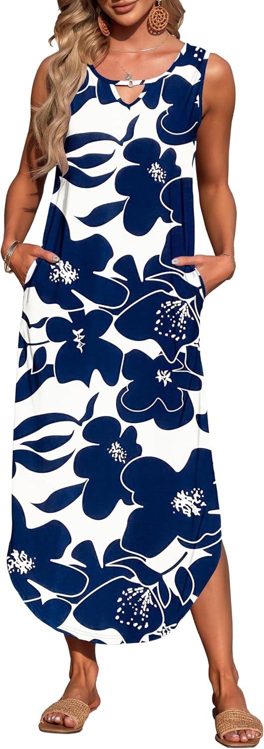 MISFAY Women's Summer Maxi Dress Sleeveless Loose Long Beach Split Dresses with Pockets - Image 2