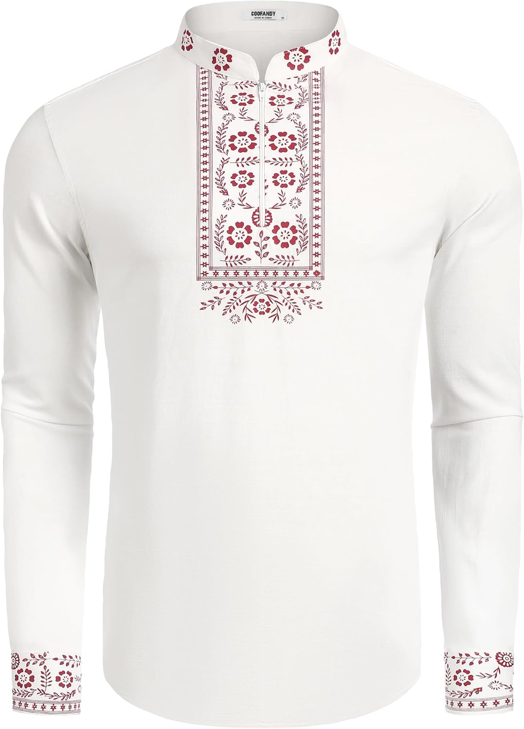 COOFANDY Men's Henley Shirt Vyshyvanka Long Sleeve African Print Shirts Casual Zip Up Cotton Linen Beach Hippie Shirt - Image 6