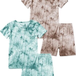 Jimonda Kids Soft Rayon From Bamboo Sleepwear Short Sleeve Boys Girls Pajama Outdoor 4-Piece tops&shorts Casual sets Tie PJ