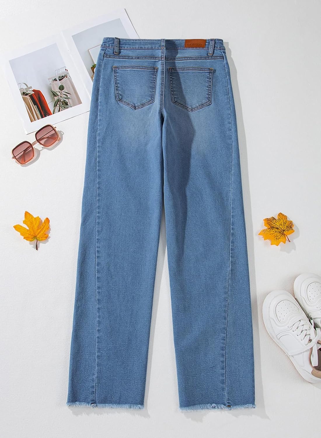 Sidefeel Women's Wide Leg Jeans High Waisted Stretchy Raw Hem Zimbaplatinum Denim Pants - Image 8