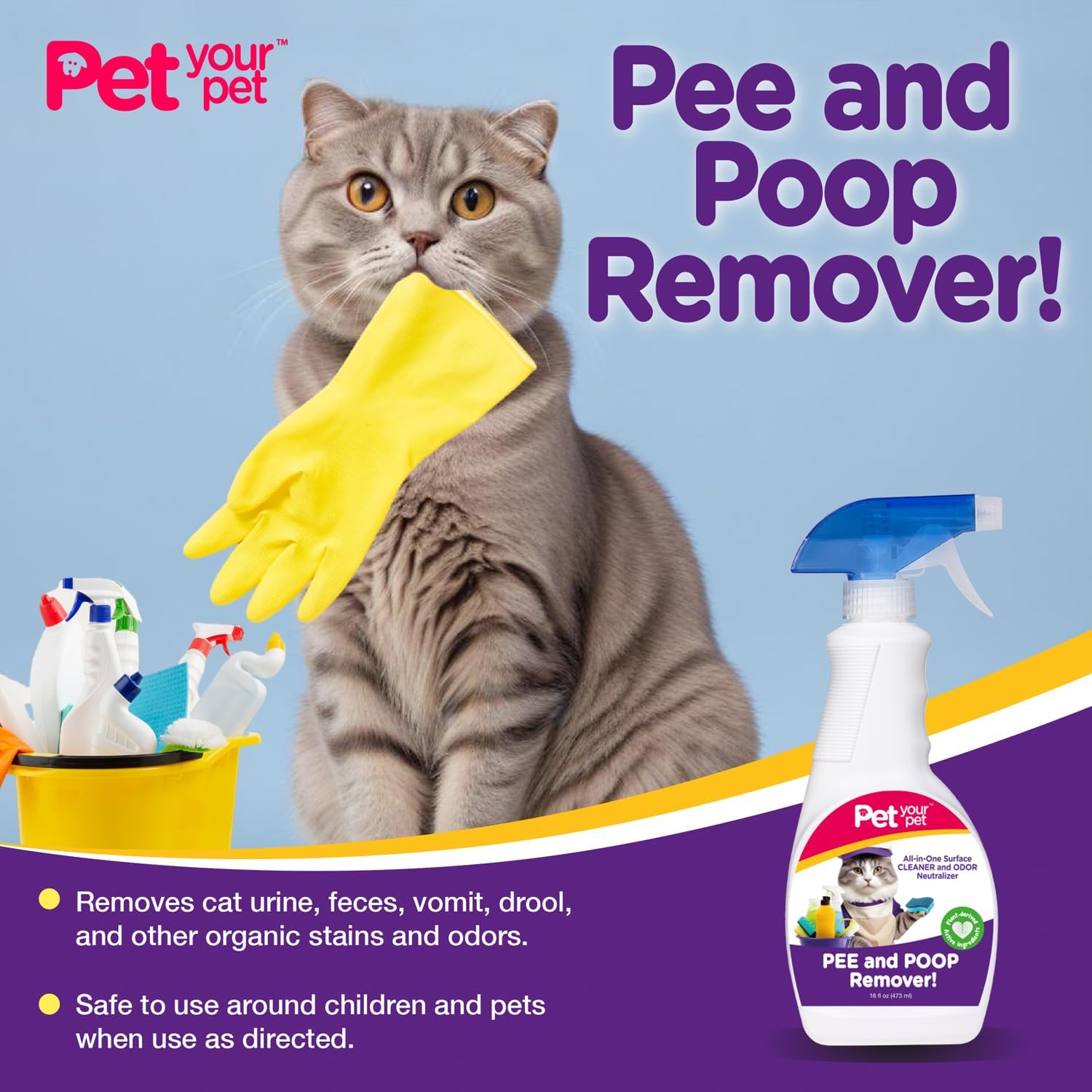 Cat Pee and Poop Remover 16 fl Oz – All-in-One Pet Stain and Odor Remover with Plant-Derived Ingredients – Stain and Odor Removers for Upholstery, Carpets & Hard Floors - Image 4
