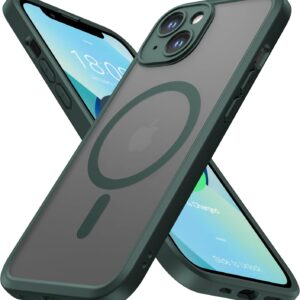 ImpactStrong Magnetic Guard Designed for iPhone 14 Case [Camera Protection] [Military Grade Drop Tested] [Compatible with MagSafe] Slim Translucent Matte Phone Case (6.1″) – Dark Green