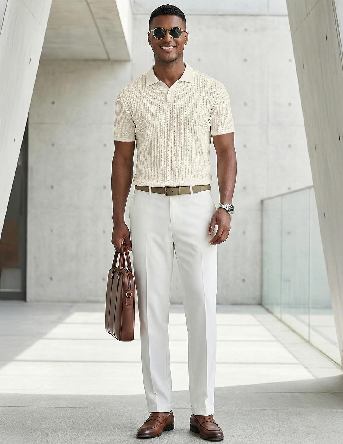 JMIERR Mens Casual Polo Shirt Summer Short Sleeve Vacation Button Beach Knit Stretchy Golf Shirts - Image 4