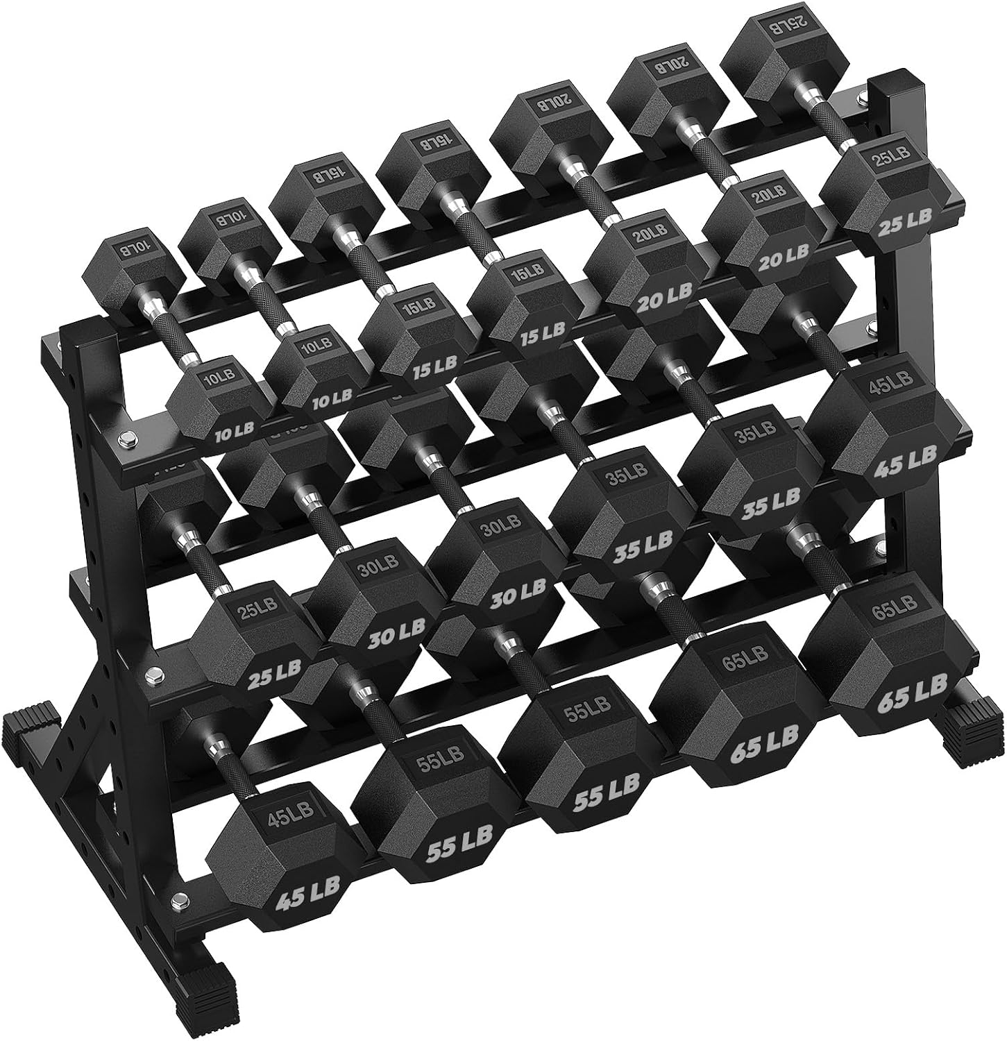 HANDBODE Hex Dumbbell Set with Rack, 480-690 lb, Non-Slip Rubber Grip Handles, Rubber Coated Fixed Weights, Heavy Duty Storage Stand, Hexagon Shape, Multiple Weight Options for Home Gym Strength Training