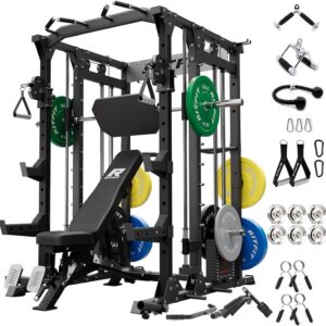 RitFit Buffalo Smith Machine Package, All-in-One Power Cage with Weight Stack , Power Rack with Cable Crossover & Leg Press Attachment for Home Gym
