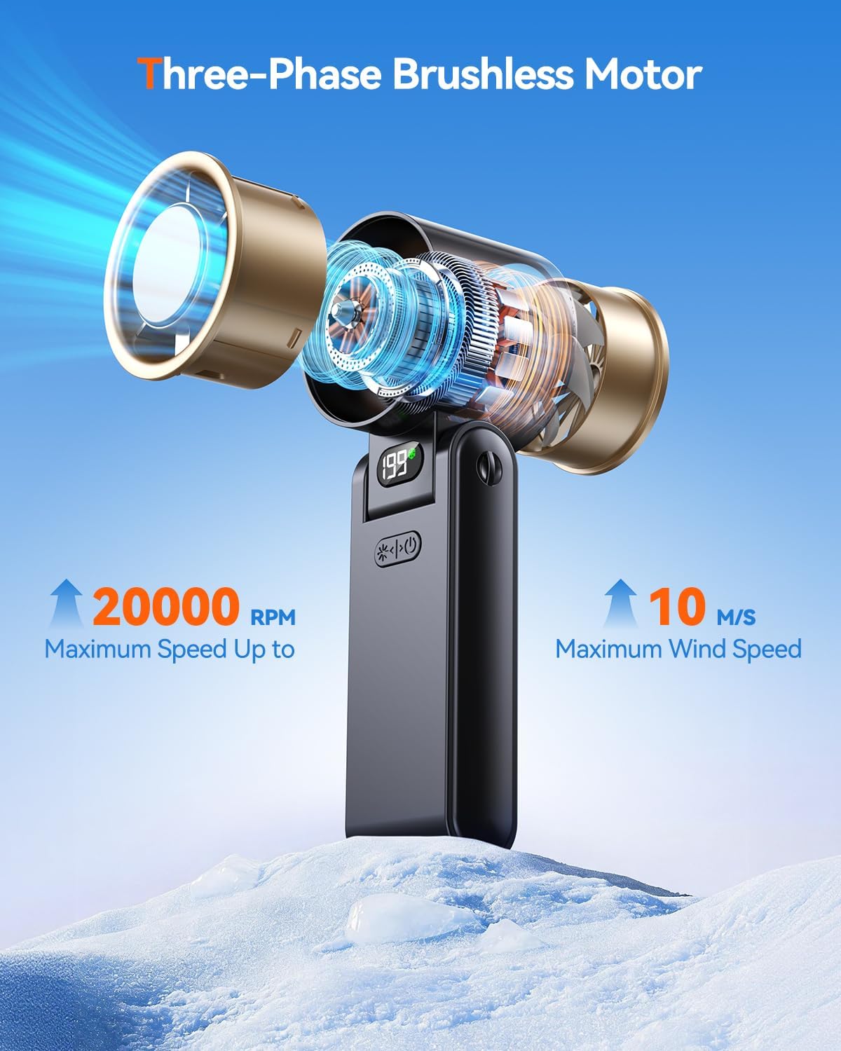 Portable Handheld Fan with Ice Cooler, 199 Speed Personal Fan,5500mAh Rechargeable,20H Cooling Time,20000 RPM Powerful Motor, Summer Essential for Travel/Outdoor/Office, Black Gold - Image 4