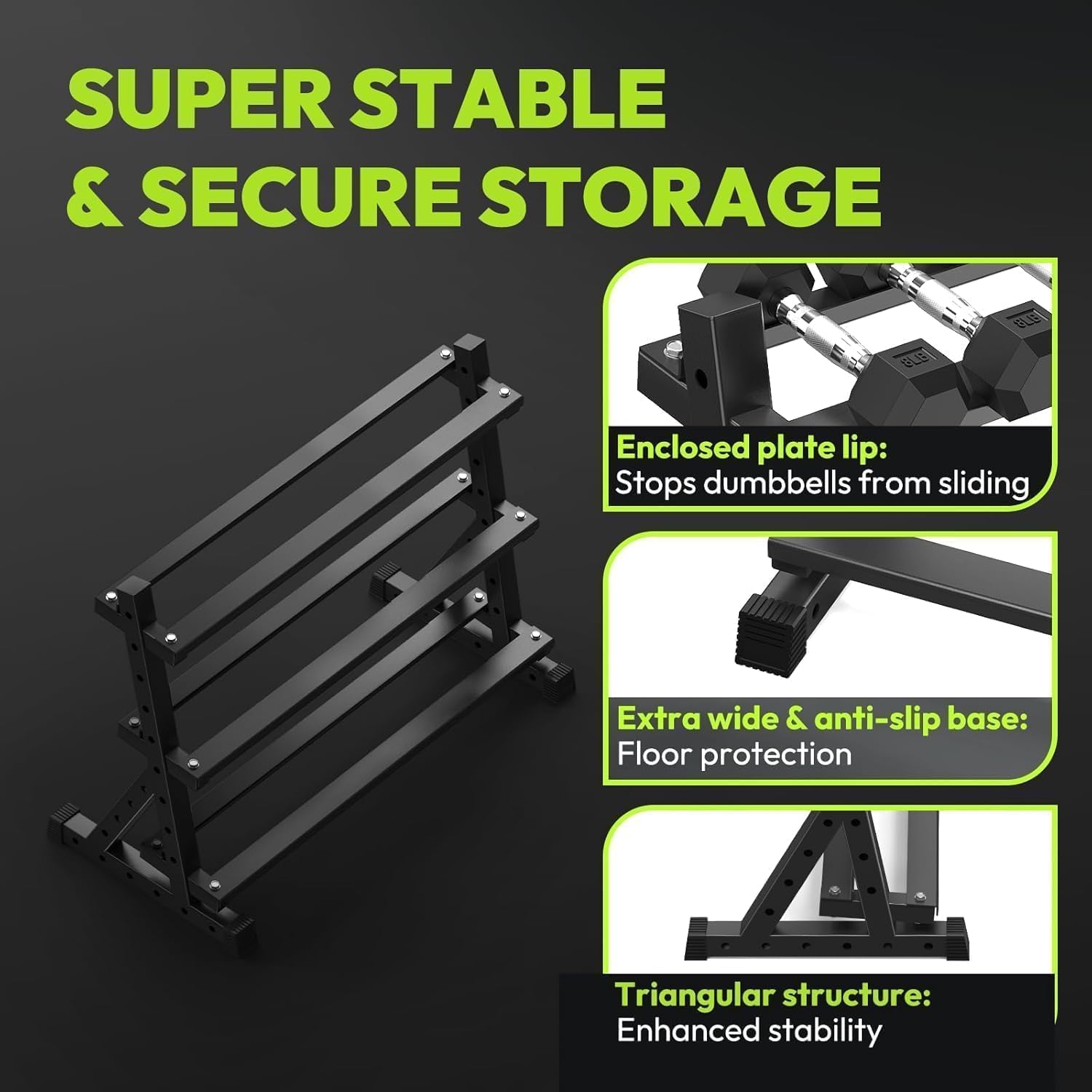 HANDBODE Hex Dumbbell Set with Rack, 480-690 lb, Non-Slip Rubber Grip Handles, Rubber Coated Fixed Weights, Heavy Duty Storage Stand, Hexagon Shape, Multiple Weight Options for Home Gym Strength Training - Image 8