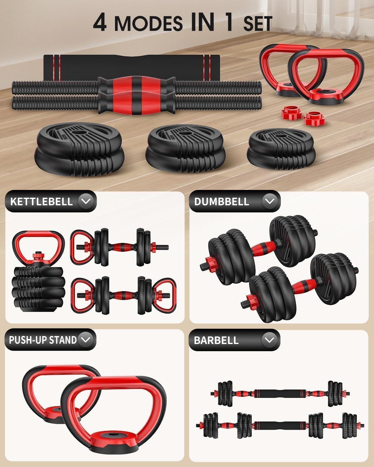 Adjustable Dumbbells, 20/30/45/70/90lbs Free Weight Set with Connector,5 in1 Dumbbells Set Used as Barbell,Kettlebells,Push up Stand,Fitness Exercises for Home Gym Suitable Men/Women - Image 5