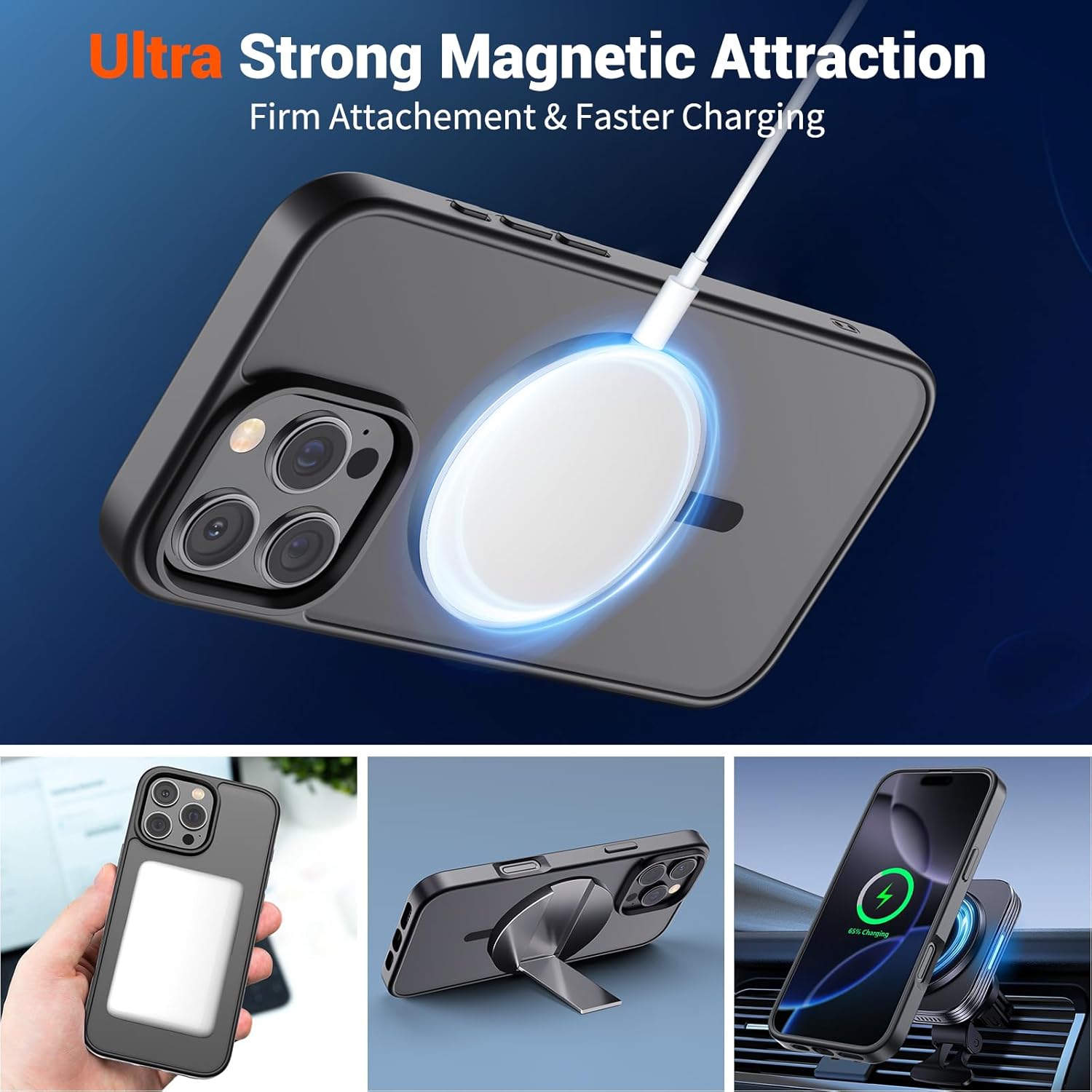 SUPFINE Magnetic for iPhone 16 Pro Max Case (Compatible with MagSafe) (Military Grade Drop Protection) Translucent Matte Shockproof Phone Cover, Black - Image 5