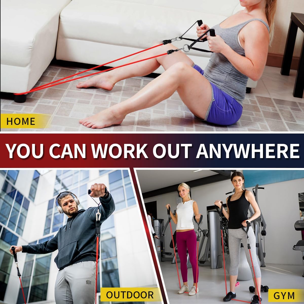 WHATAFIT Resistance Bands, Exercise Bands, Workout Bands with Handles, Door Anchor and Ankle Straps, 5 Resistance Levels Fitness Bands for Strength Training, Physical Therapy, and Home Gym Equipment - Image 5