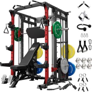 RitFit Buffalo Smith Machine Package, All-in-One Power Cage with Weight Stack , Power Rack with Cable Crossover & Leg Press Attachment for Home Gym