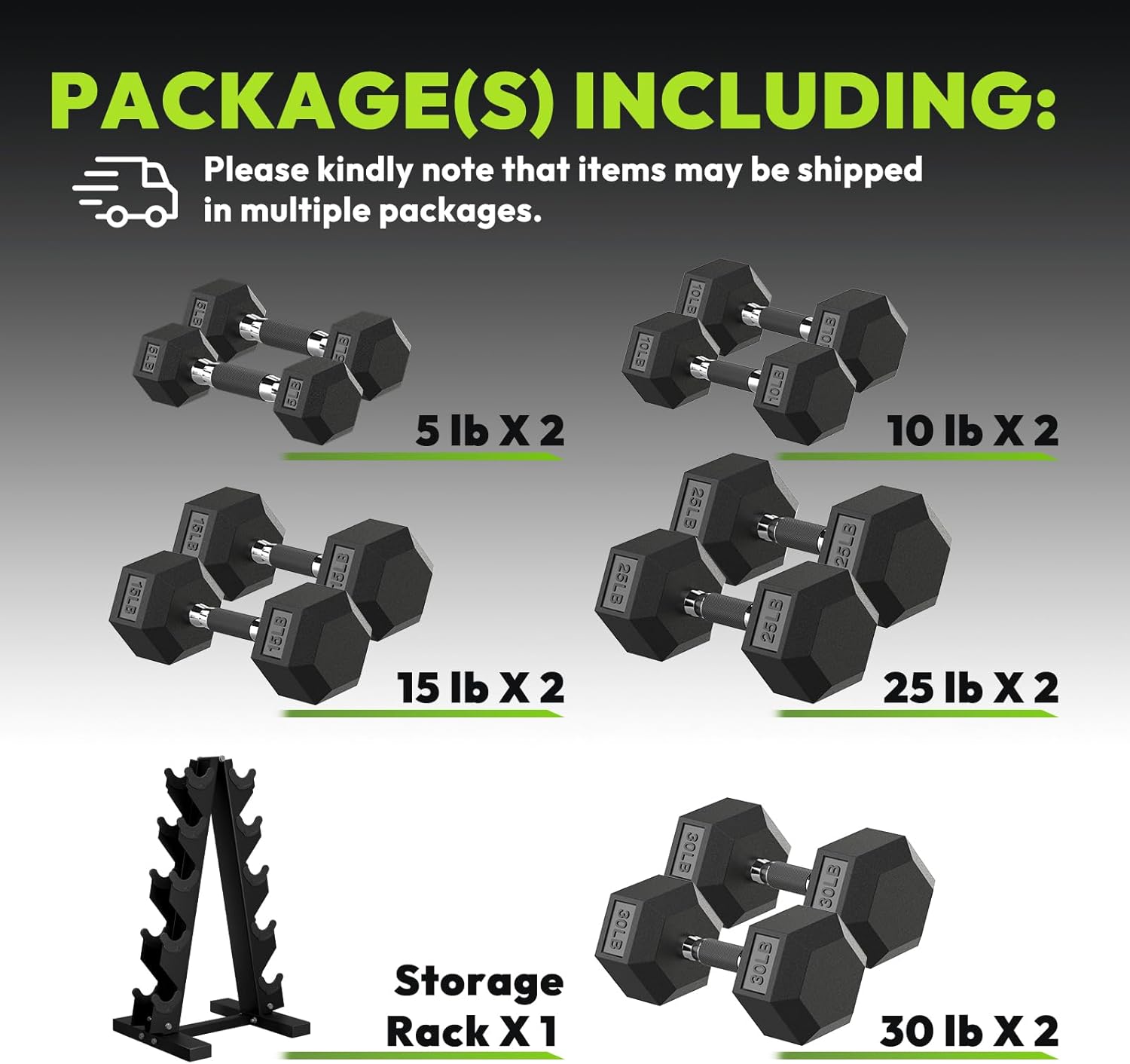 HANDBODE Hex Dumbbell Sets with Rack, 100-165 lb Rubber Encased Dumbbells for Strength Training, Exercise & Fitness, Home Gym Weight Set with Rack - Image 2