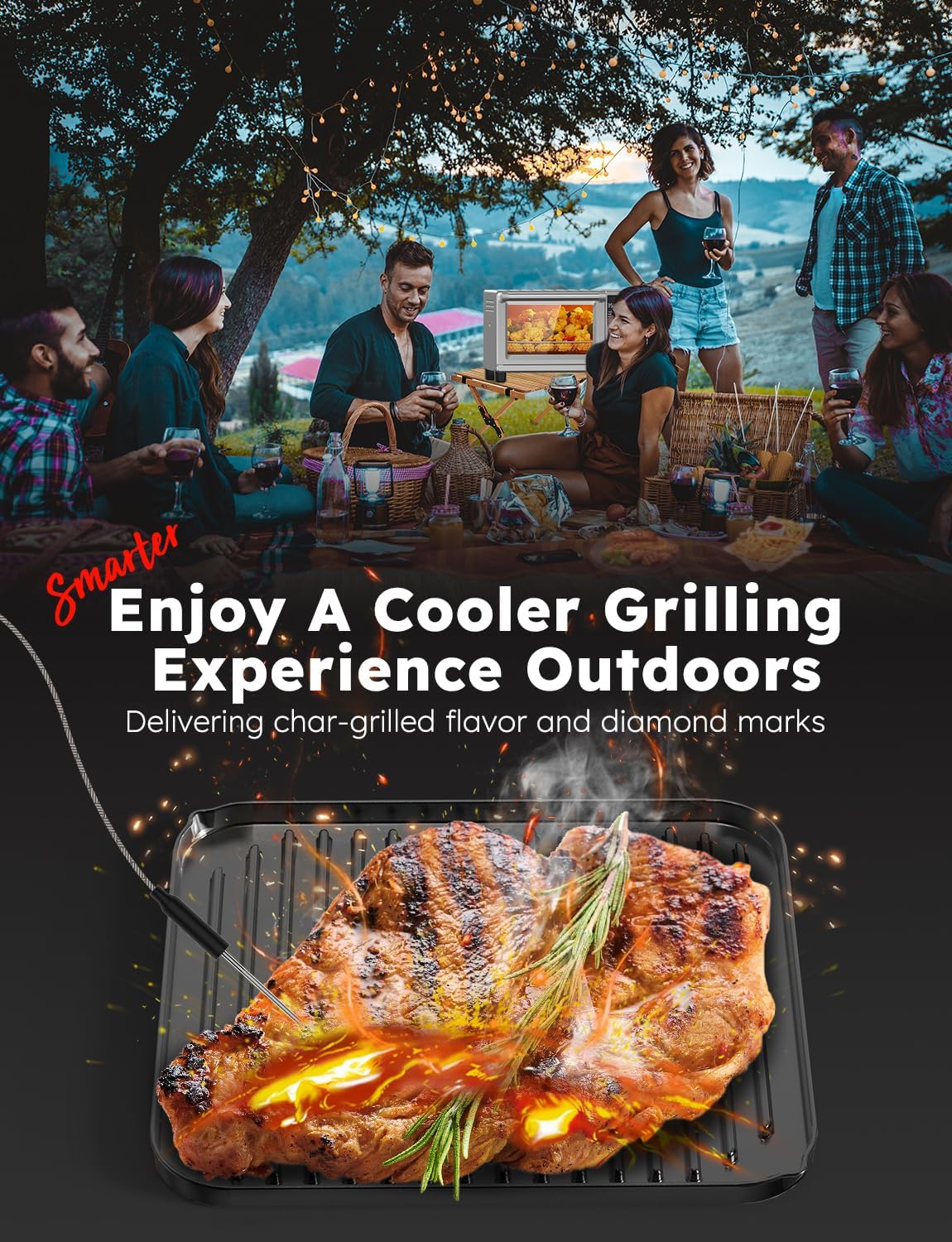 Nuwave Bravo XL Pro Air Fryer Toaster Oven with Grill Combo, 2025 New Ultra-Fast Convection System, 35% Crispier, 2X More Even, 142 Presets, 50-500F, Smarter Probe, PFAS Free, 30QT, Stainless Steel - Image 5