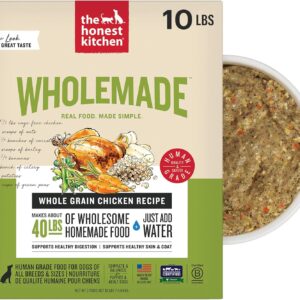 The Honest Kitchen Human Grade Wholemade™ Dehydrated Whole Grain Dog Food – Complete & Balanced Meal or Topper – Chicken 10 lb Box