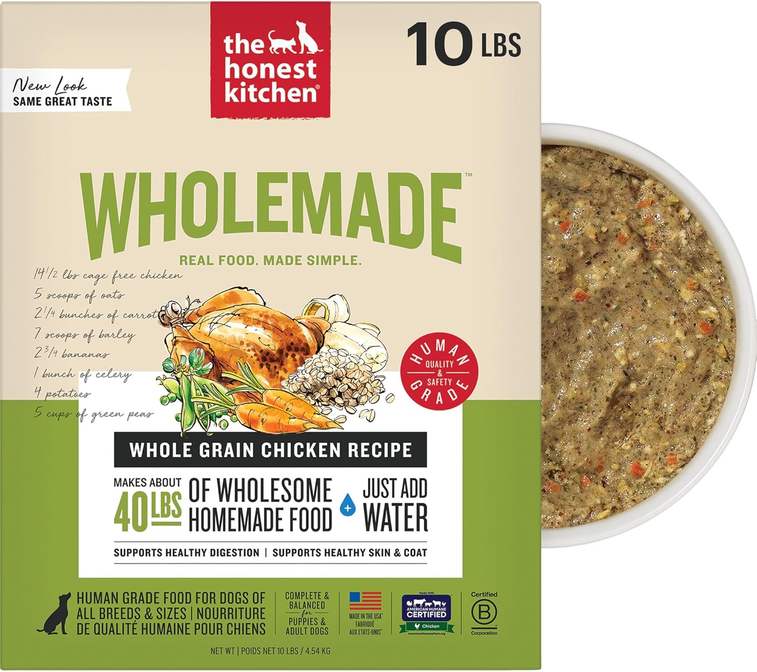The Honest Kitchen Human Grade Wholemade™ Dehydrated Whole Grain Dog Food - Complete & Balanced Meal or Topper - Chicken 10 lb Box