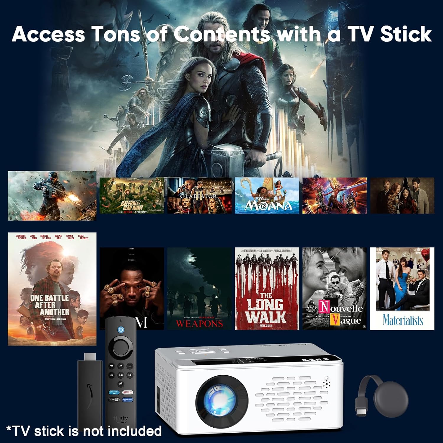 TMY 1080P Full HD Portable Mini Projector, Bluetooth Movie Projector, Compatible with TV Stick/Smartphone/PC/Game Console/HDMI/USB, Indoor & Outdoor Use, with Projector Screen - Image 6