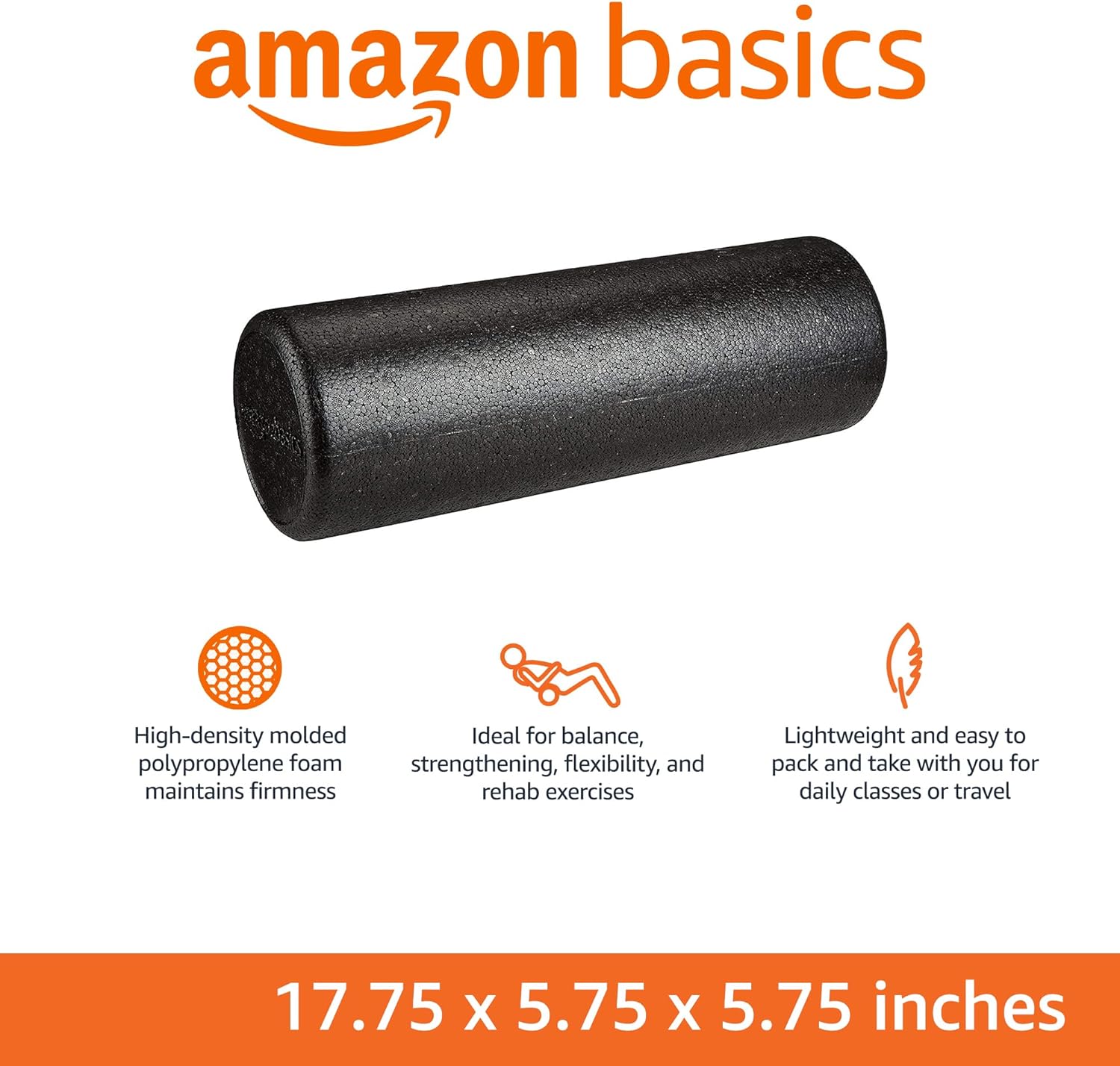 Amazon Basics High-Density Foam Roller for Exercise and Recovery, 18 Inches, Black - Image 2