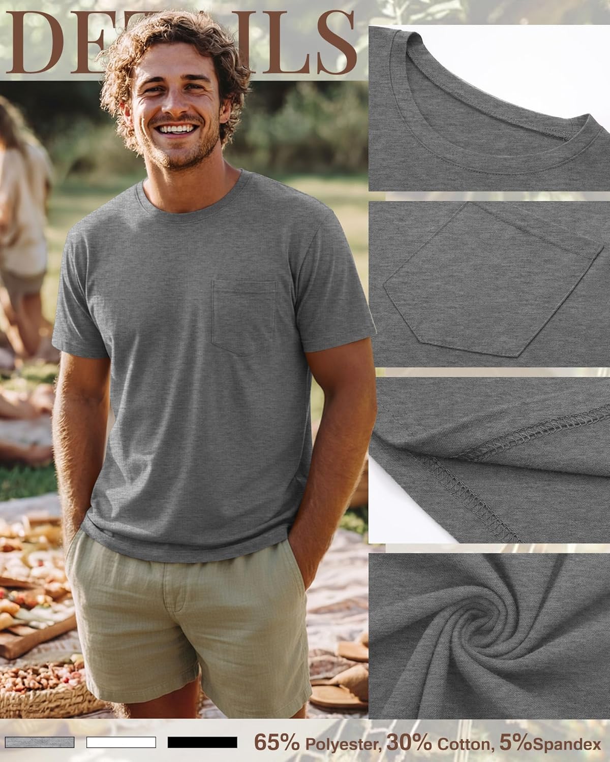 Ficerd 3 Pack Men's Big and Tall T-Shirt, Short Sleeve Pocket Basic Tee Crew Neck Lightweight Tops Solid Loose Fit Shirts - Image 6