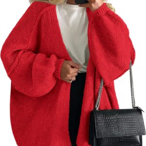 PRETTYGARDEN Womens Oversized Cardigan Sweaters 2026 Fall Long Lantern Sleeve Knit Open Front Lightweight Sweater