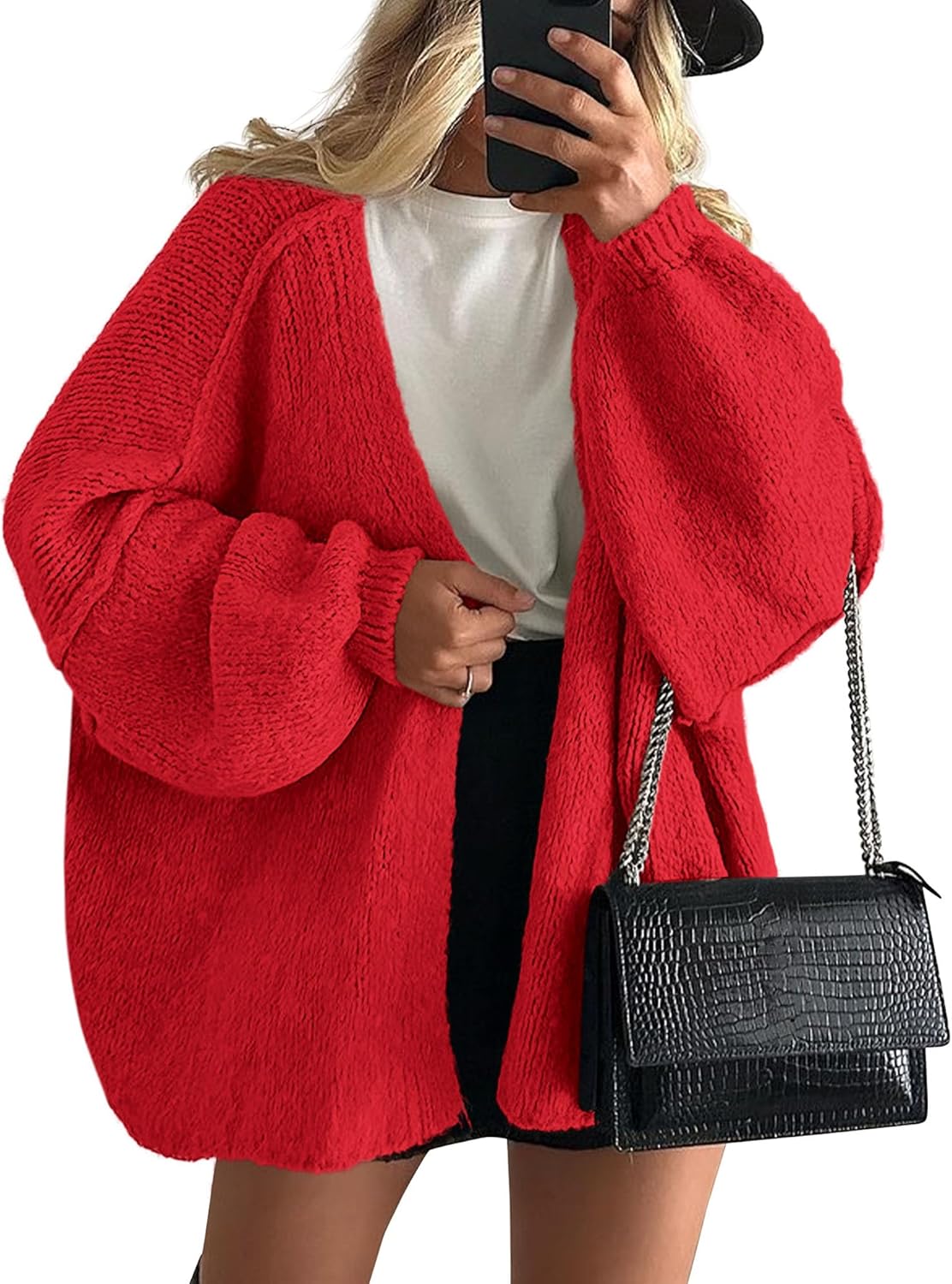 PRETTYGARDEN Womens Oversized Cardigan Sweaters 2026 Fall Long Lantern Sleeve Knit Open Front Lightweight Sweater