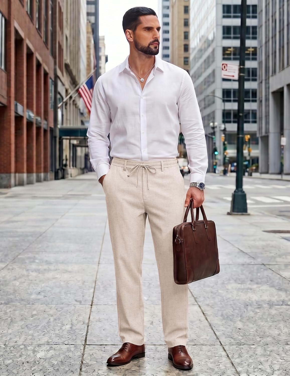 COOFANDY Mens Cotton Linen Pants Casual Drawstring Summer Beach Pants Lightweight Linen Dress Trousers - Image 4