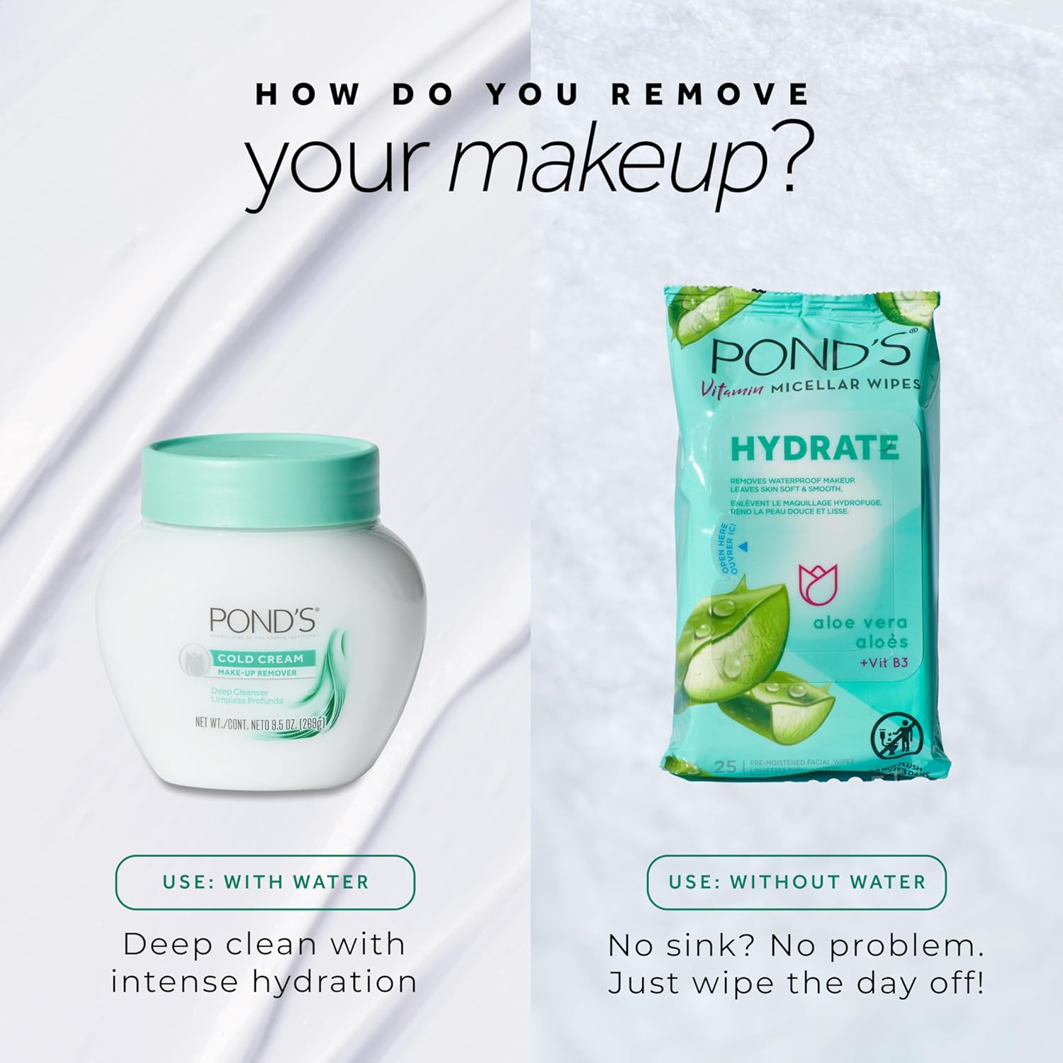 POND'S Cold Face Cream, Skin Care Facial Cleanser for All Skin Types, Deep Moisturizing Face Wash & Makeup Remover, 9.5 oz, 3 Pack - Image 8