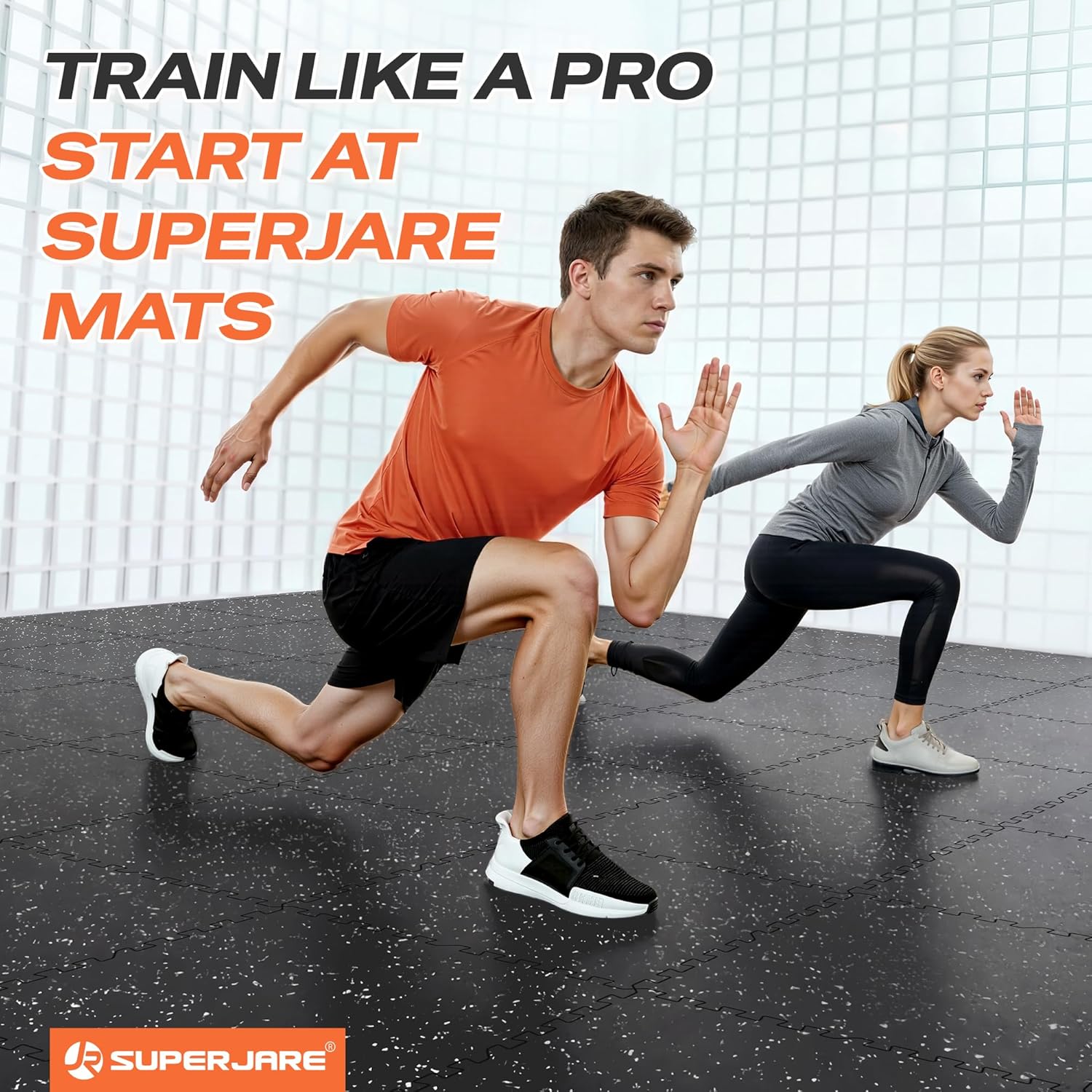 SUPERJARE 0.56'' Thick 12 Pcs 48 Sq Ft Rubber Top Exercise Equipment Mats, High Density EVA Foam Mats with Rubber Top, Interlocking Gym Flooring for Home Gym, Protective Workout Mat, Black/Grey - Image 3