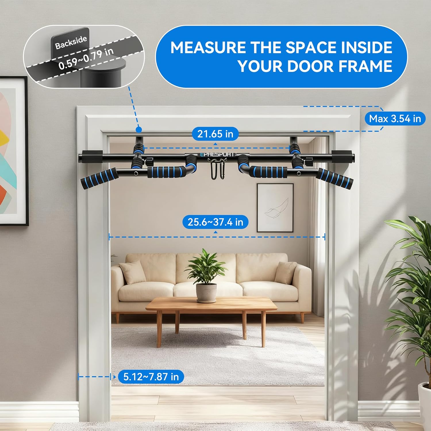 EPHESPORT 2026 Multifunctional Pull Up Bar for Doorway – US Patented Design, Foldable, No Drilling or Slipping, Multi-Grip Bar with Resistance Band Hooks, Commercial Alloy Steel, Large PVC Pads, 440 lbs Capacity - Image 5