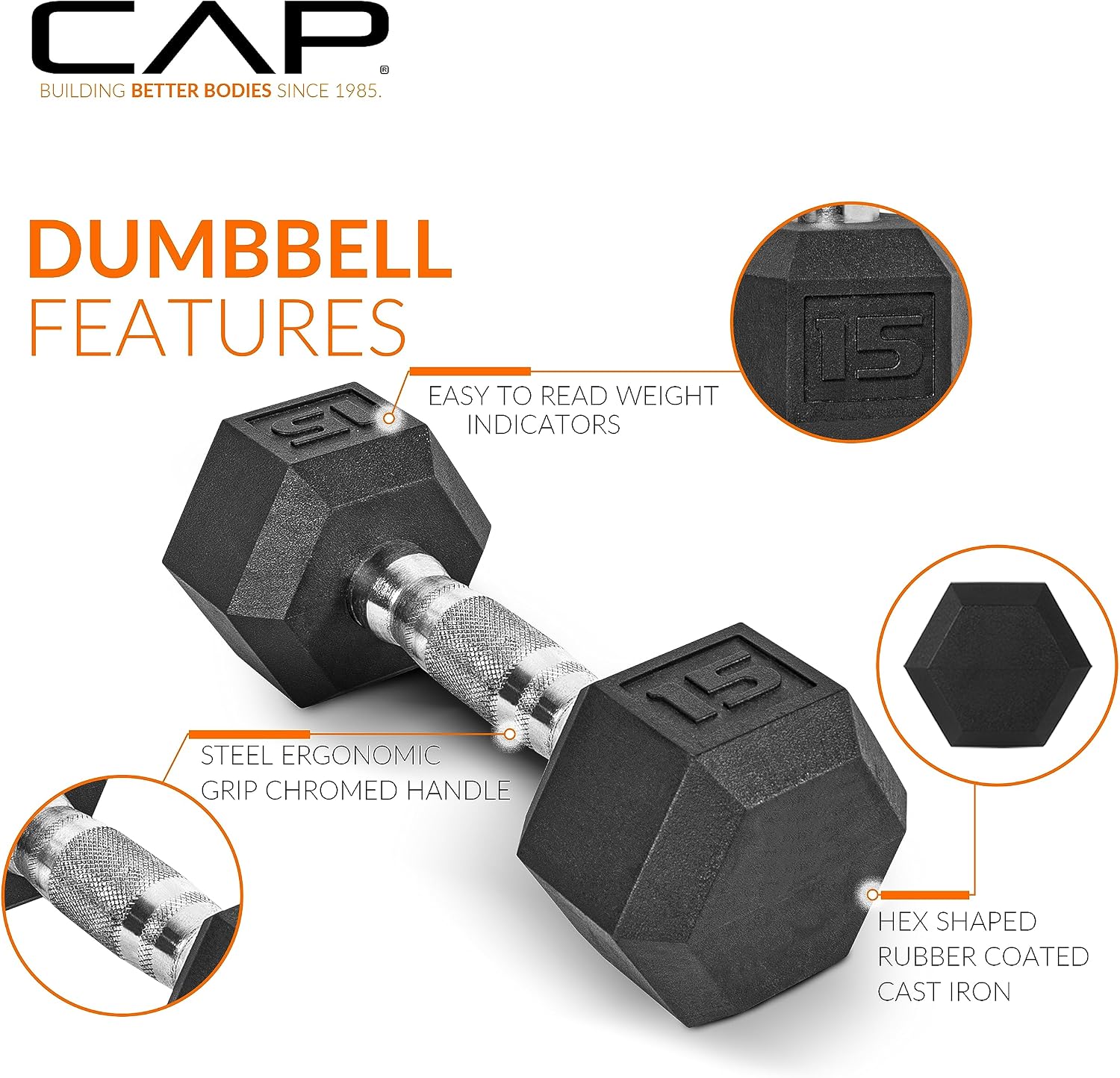 CAP Rubber Coated Hex Dumbbell Set with Storage Rack | 100–210 lb Options, Space-Saving Vertical Compact Storage for Home Gym Strength Training - Image 3