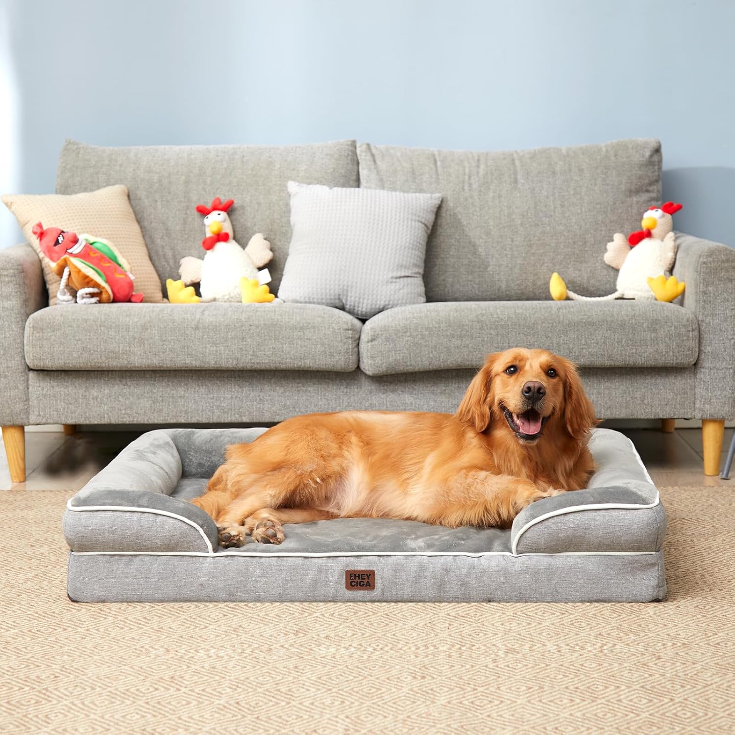 EHEYCIGA Orthopedic Dog Beds for Extra Large Dogs 44x32Inch, Waterproof Memory Foam XL Pet Bed with Sides, Non-Slip and Egg-Crate Foam Big Dog Couch Bed with Washable Removable Cover, Grey - Image 8