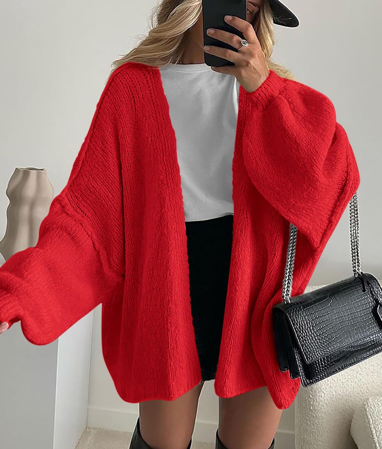 PRETTYGARDEN Womens Oversized Cardigan Sweaters 2026 Fall Long Lantern Sleeve Knit Open Front Lightweight Sweater - Image 3