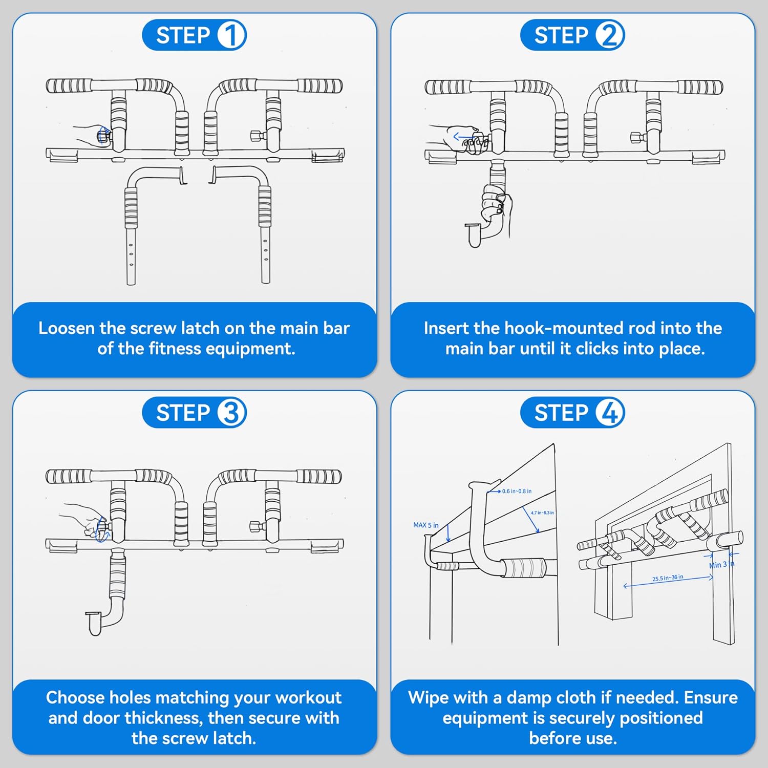 EPHESPORT 2026 Multifunctional Pull Up Bar for Doorway – US Patented Design, Foldable, No Drilling or Slipping, Multi-Grip Bar with Resistance Band Hooks, Commercial Alloy Steel, Large PVC Pads, 440 lbs Capacity - Image 6