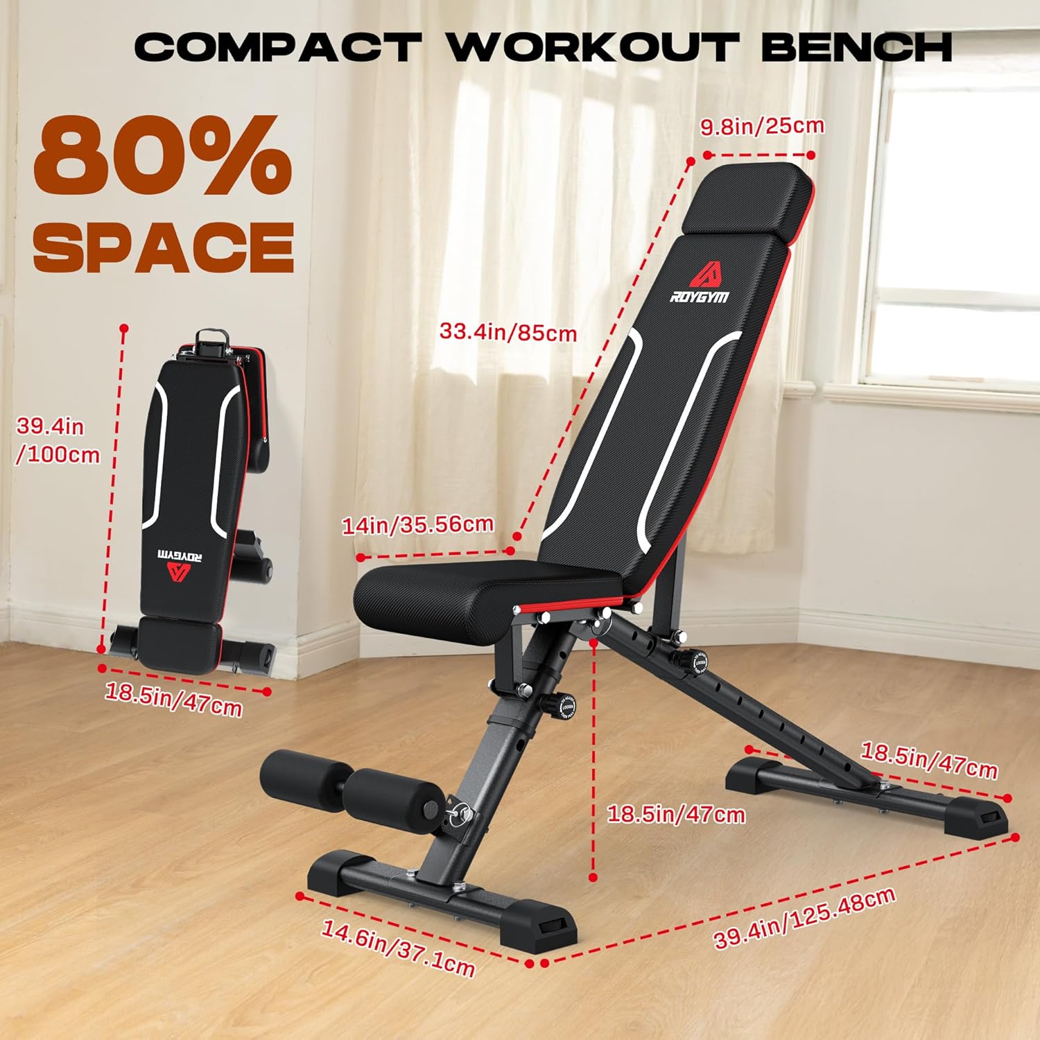 Folding Weight Bench, 880LB Foldable Workout Bench with Extended Headrest for Bench Press Workout Training, Incline Decline Bench - Image 8