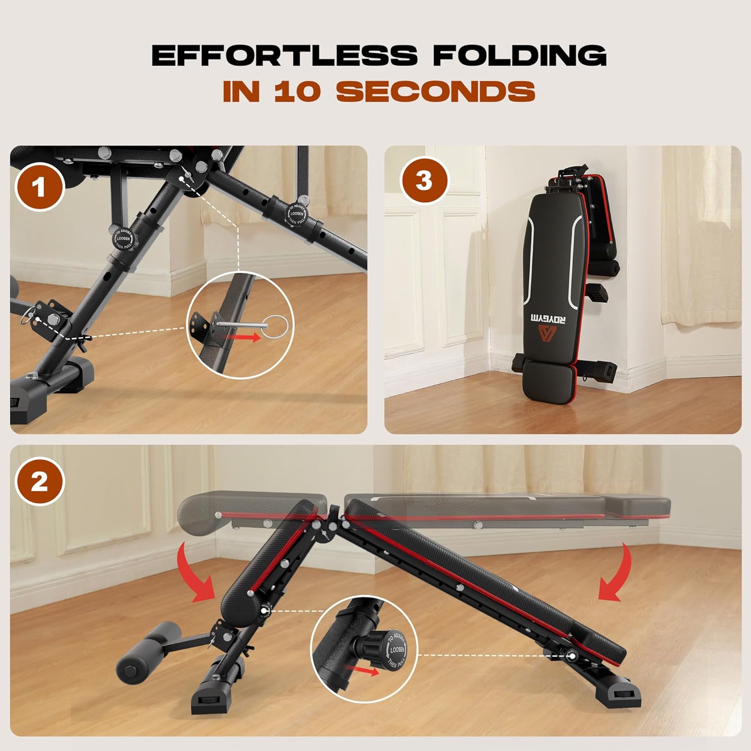 Folding Weight Bench, 880LB Foldable Workout Bench with Extended Headrest for Bench Press Workout Training, Incline Decline Bench - Image 6