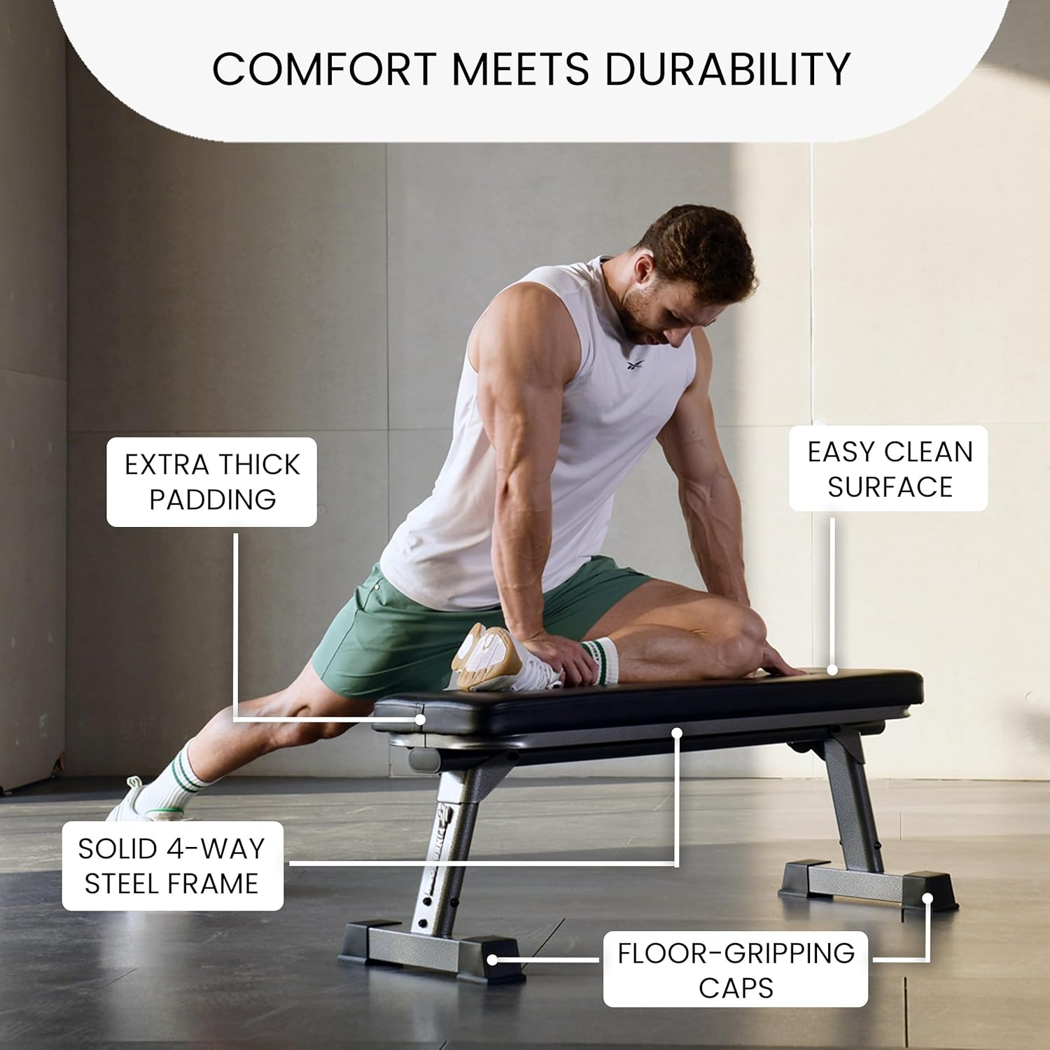 Finer Form Gym Quality Foldable Flat Bench for Multi-Purpose Weight Training and Ab Exercises - Free PDF Workout Chart Included - Image 3